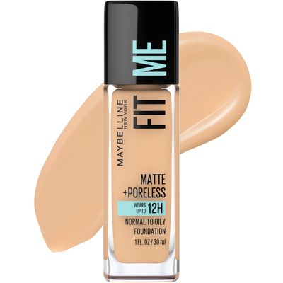 Maybelline Fit Me Matte + Poreless Liquid Oil-Free Foundation Makeup, Natural Beige, 1 Count (Packaging May Vary)