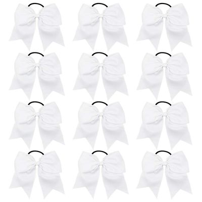 DEEKA 12PCS 8&quot; Large Cheer Hair Bows Ponytail Holder Handmade for Teen Girls Softball Cheerleader Sports-White