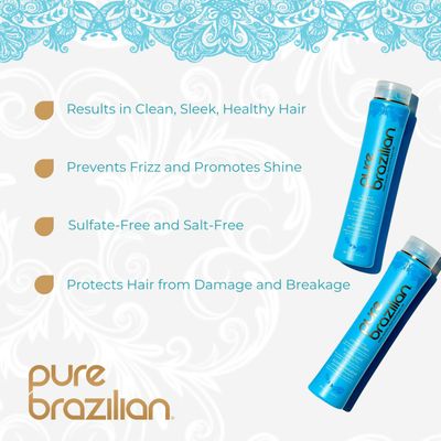 Pure Brazilian Anti-Frizz Daily Shampoo &amp; Conditioner, Salt-Free &amp; Color Safe, Enriched with Keratin, Argan Oil &amp; Acai, 13.5 Ounce (400 Milliliter)