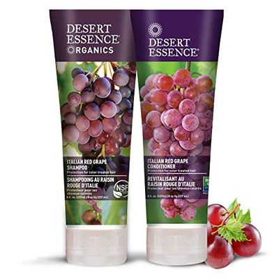 Desert Essence Italian Red Grape Shampoo &amp; Conditioner Bundle - 8 Fl Ounce - Protection For Color Treated Hair - Antioxidant - Vitamin B5 - Natural - Protect Hair From UV Filters