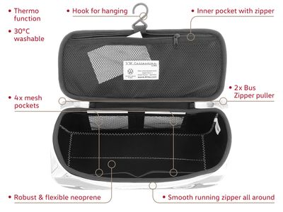 BRISA VW Collection - Volkswagen Neoprene Universal Makeup Cosmetics Toiletry Travel Pharmacy Bag in T1 Bus Design (Ambulance/Beige) (Large (11.8 x 5.5 x 4.7 inches))