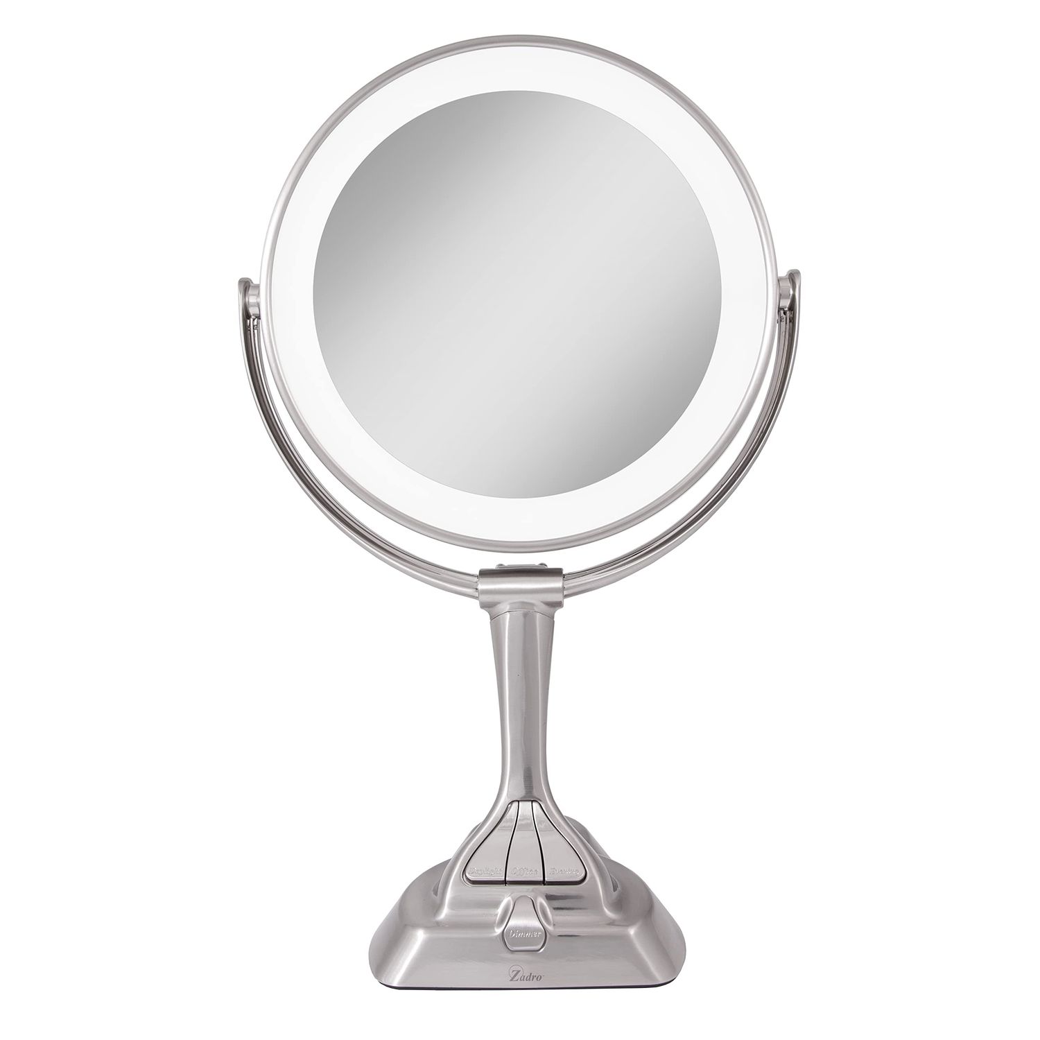 Zadro 9&quot; Round Dimable 3 LED Light Color Dual-Sided Magnified Makeup Mirror, Touch Dimmer Control (Satin Nickel, 10X/1X)