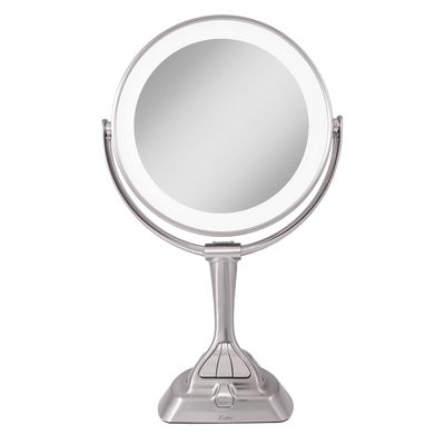 Zadro 9&quot; Round Dimable 3 LED Light Color Dual-Sided Magnified Makeup Mirror, Touch Dimmer Control (Satin Nickel, 10X/1X)