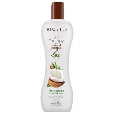 BioSilk Silk Therapy with Natural Coconut Oil Moisturizing Conditioner, Nourishing &amp; Helps Eliminate Frizz, Sulfate, Paraben &amp; Cruelty-Free, 12 Oz