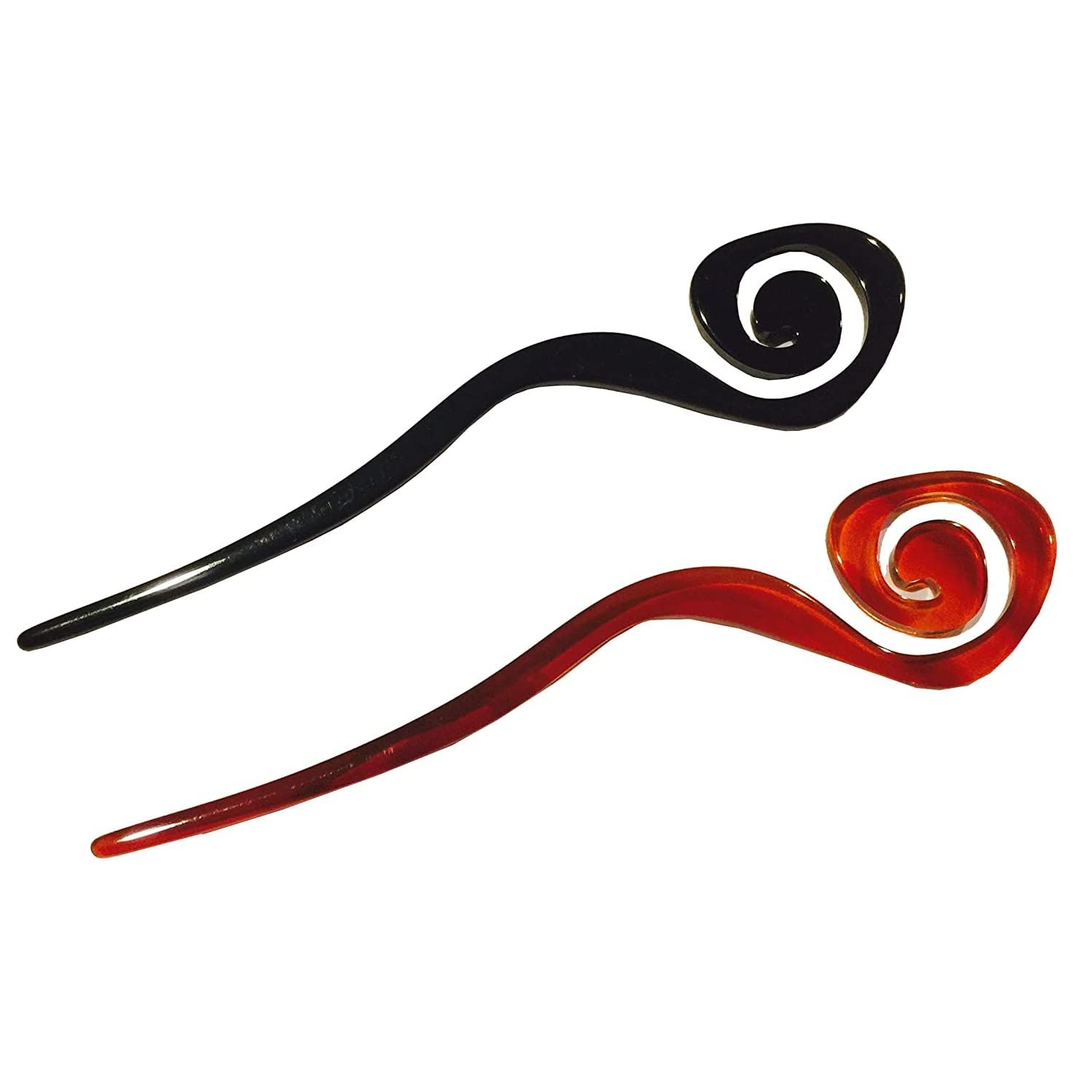 Parcelona French Swirl Cellulose Acetate Large Tortoise Shell and Black Bun Chignon Googie Style Hair Pins Sticks for Bun