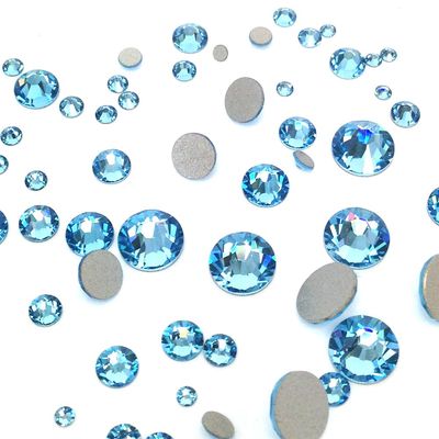 Aquamarine (202) 144 pcs Austrian 2058/2088 Crystal Flatbacks Lake Blue Rhinestones Nail Art Assorted Mixed Sizes ss5, ss7, ss9, ss12, ss16, ss20, ss30 Made in Austria Crystal-Wholesale