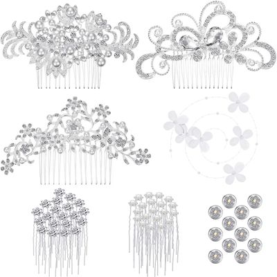 Boao 56 Pieces Wedding Hair Accessories Bridal HairPieces Crystal Rhinestone Hair Clips Bride Bridesmaid Flower U-shaped Glitter Headpiece Hair Combs