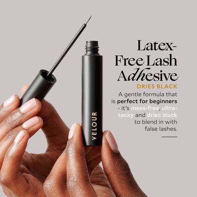 Velour Strong Eyelash Glue - Super Hold Vegan Lash Glue, Brush on Applicator - Premium, Latex-Free Eye Lash Glue for Strip Eyelash Extensions, Lash Adhesive for False Lashes (Black)