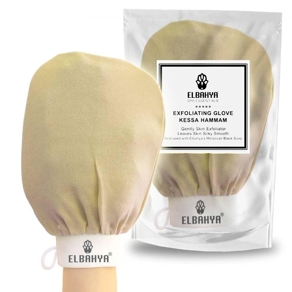 Elbahya Exfoliating Mitt Body Kessa Hammam - Body Tool Remover of Dead &amp; Dry Skin or Keratosis Pilaris, Made of 100% Viscose Fiber (Gold Pack of 1)