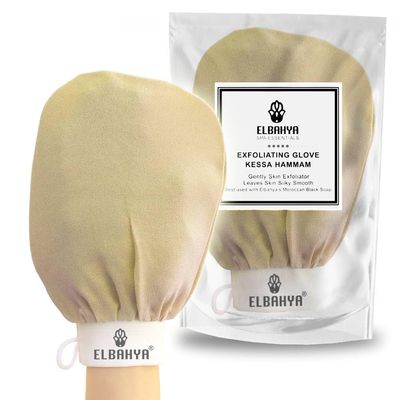 Elbahya Exfoliating Mitt Body Kessa Hammam - Body Tool Remover of Dead &amp; Dry Skin or Keratosis Pilaris, Made of 100% Viscose Fiber (Gold Pack of 1)