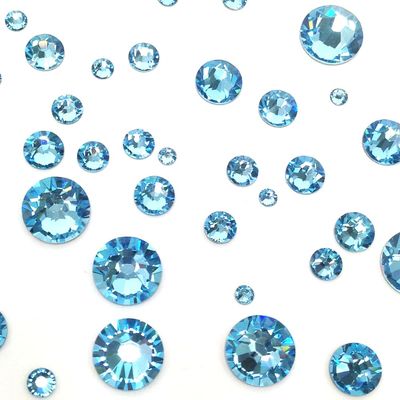 Aquamarine (202) 144 pcs Austrian 2058/2088 Crystal Flatbacks Lake Blue Rhinestones Nail Art Assorted Mixed Sizes ss5, ss7, ss9, ss12, ss16, ss20, ss30 Made in Austria Crystal-Wholesale