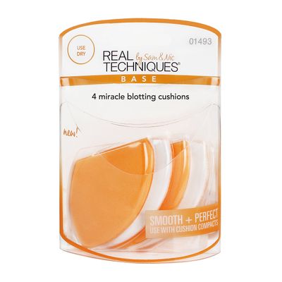 Real Techniques Miracle Blotting Cushions (Pack of 4), Latex-Free, Polyurethane Foam, Multi-Purpose, Round Bottom Makeup Sponges, Ideal for Blending