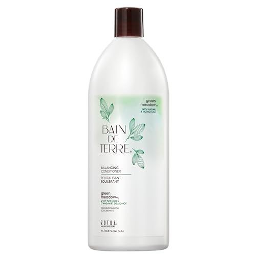 Bain de Terre Green Meadow Balancing Conditioner, Gentle Moisture Balance for Soft, Silky &amp; Bouncy Hair with Argan &amp; Monoi Oils, Paraben-free, Color-Safe, Vegan, 33.8 Fl Oz