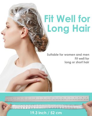 Auban 50 PCS Shower Cap Disposable,Bath Caps Larger Thick Clear Waterproof Plastic Elastic Hair Bath Caps For Women Hotel Travel Essentials Accessories Deep Conditioning Hair Care(19.3")