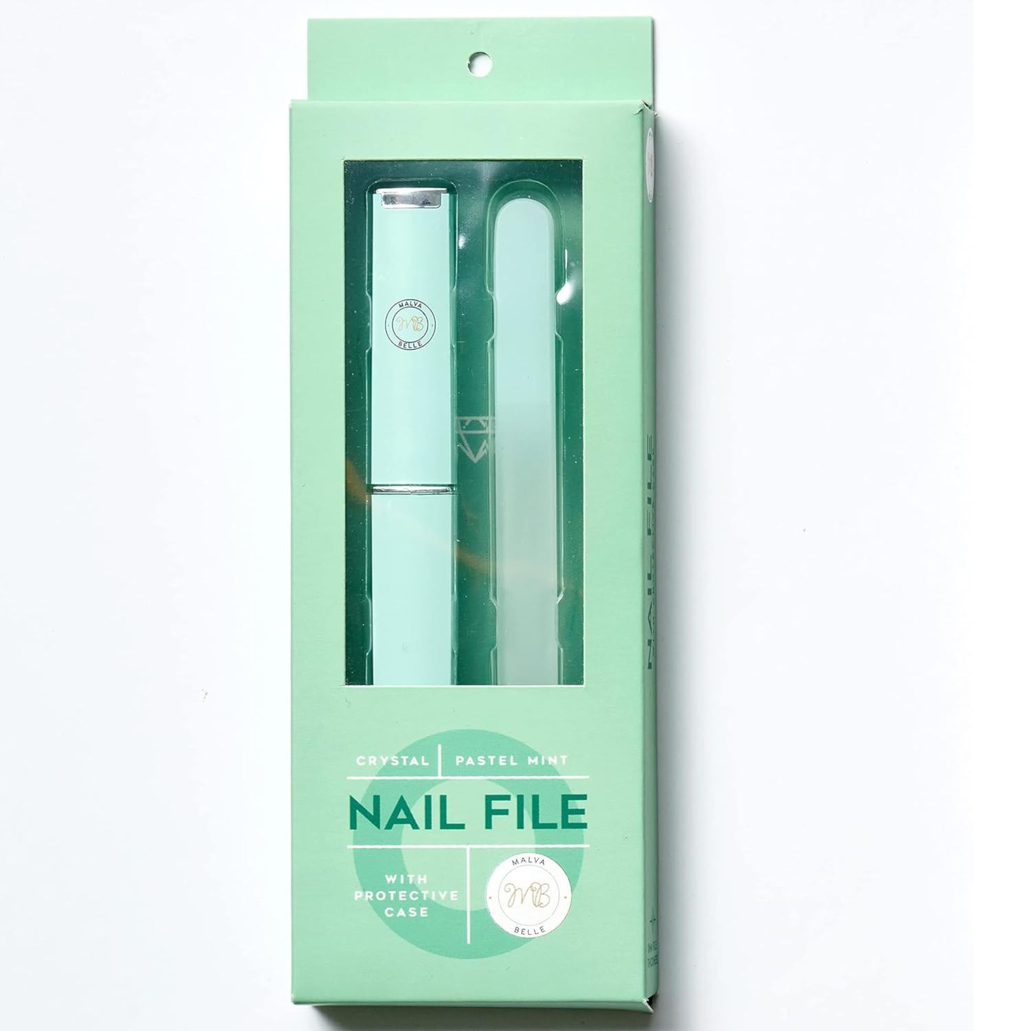 Malva Belle Best Crystal Glass Nail File for Women - Nail File &amp; Travel Case - Nail File Set - Heavy Duty Nail File for Natural Nails, Gel - Professional Nail Shaper - Nail Essentials - Mint 3mm
