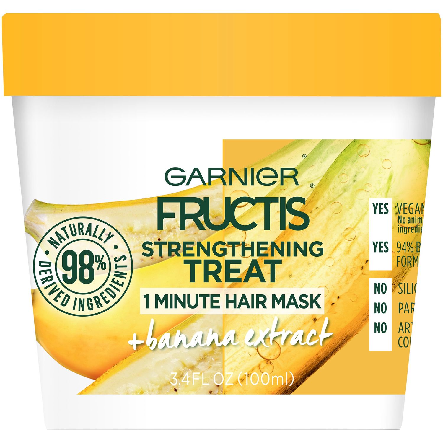 Garnier Fructis Strengthening Treat 1 Minute Hair Mask with Banana Extract, 3.4 Fl Oz (Pack of 1)