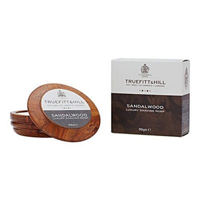 Truefitt &amp; Hill Luxury Shaving Soap in Acacia Wood Bowl - Sandalwood - Hydrating, Rich Lather for a Closer, Smoother Shave, Gentle on Sensitive Skin, Perfect for Refills - 3.3 oz.