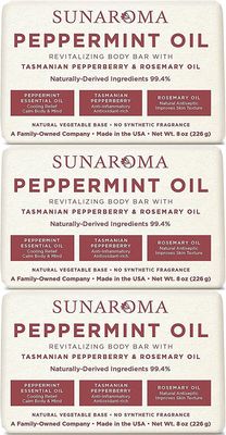 Sunaroma Peppermint Oil &amp; Rosemary Body Bar Soap, 8 Ounce (Pack of 3)