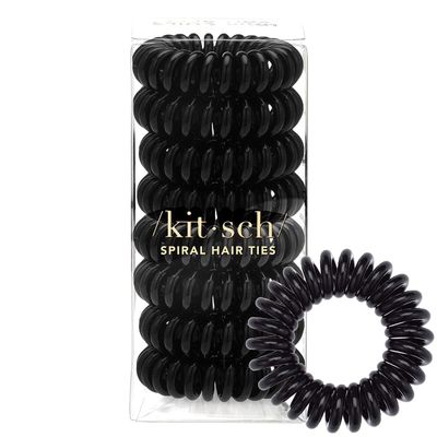 Kitsch Spiral Hair Ties for Women, Coil Hair Ties for Thick Hair, No Crease Hair Tie, Spiral Hair Ties No Damage, Hair Coils &amp; Phone Cord Hair Ties for Thin Hair, Hair Ties Spiral, 8 pcs (Black)