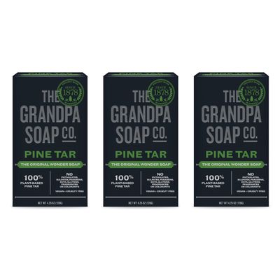Pine Tar Bar Soap by The Grandpa Soap Company | The Original Wonder Soap | 3-in-1 Cleanser, Deodorizer &amp; Moisturizer | 4.25 Oz. Each ? 3 Pack