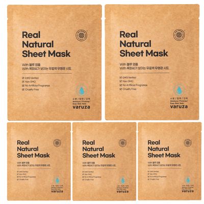 K-Beauty Real Natural Sheet Mask with Blue Ampoule with Unbleached &amp; Non-fluorescent sheet EWG Verified Non-GMO Cruelty Free No Artificial Fragrance Firming 5 Count