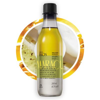 Natura - Ekos Maracuj Triple Phase Shower Oil - Calming In-Shower or Bath Body Oil - Scented - Bath Oil - Skin Moisturizer - Vegan Skin Care - Brazilian Beauty Secrets - Self Care - 6.7 fl oz (200ml)