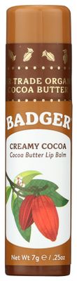 Badger - Cocoa Butter Lip Balm, Creamy Cocoa, Certified Organic Lip Balm, Fair Trade, Natural Lip Balm, Lip Butter, Lip Balm Cocoa Butter, Cocoa Care Lip Balm, 0.25 oz