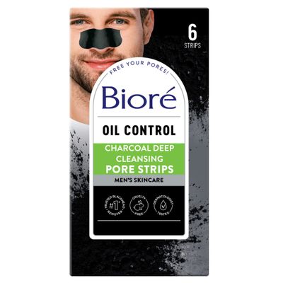 Bior Charcoal Deep Cleansing Pore Strips for Men, Nose Strips for Blackhead Removal on Oily Skin, Features C-Bond Technology with Instant Pore Unclogging, 6 Count