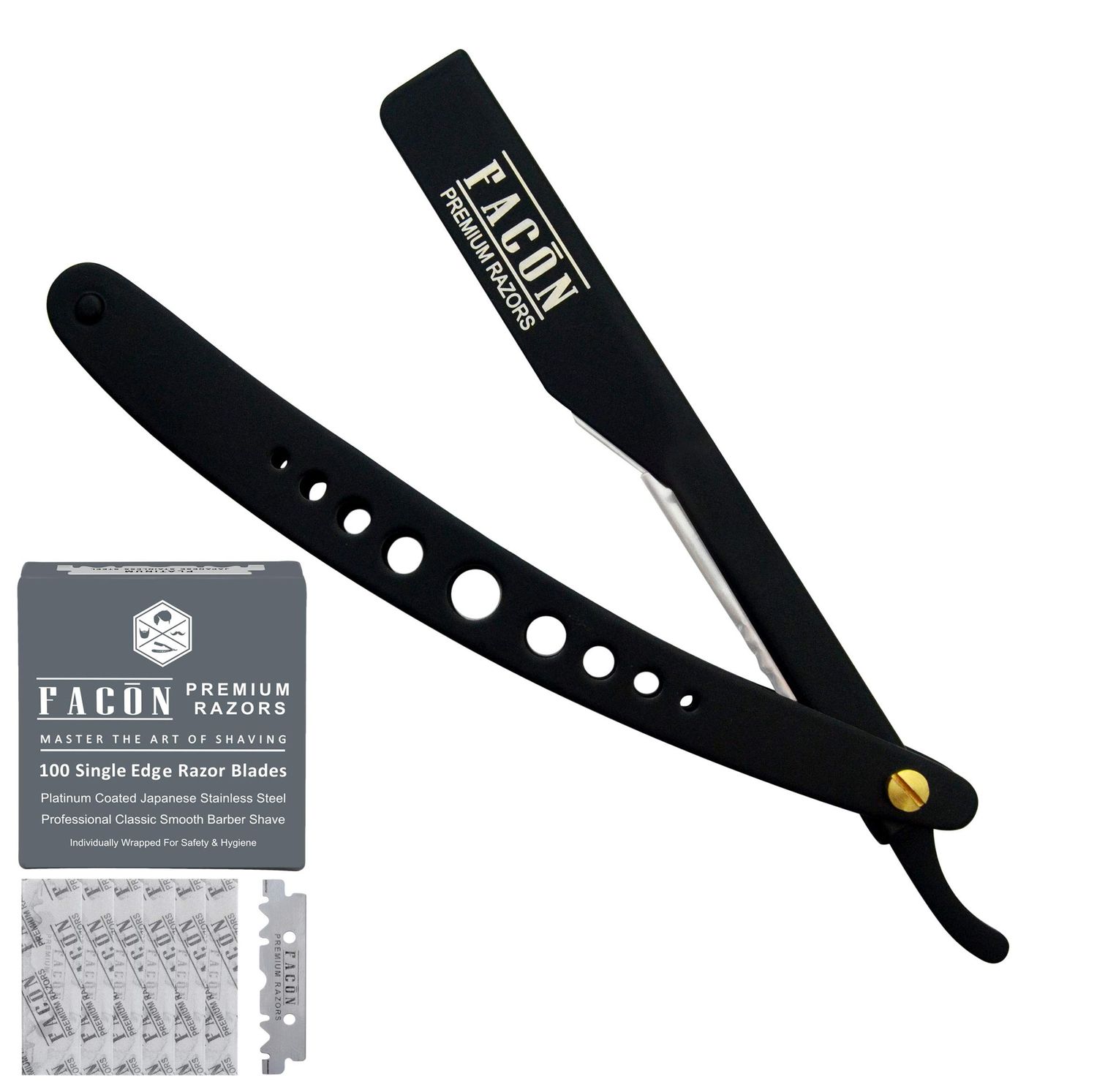 100 BLADES + Facn Professional Adjustable Straight Edge Barber Razor - Salon Quality Cut Throat Shavette