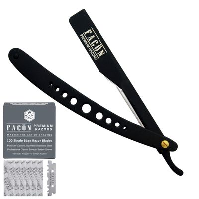 100 BLADES + Facn Professional Adjustable Straight Edge Barber Razor - Salon Quality Cut Throat Shavette