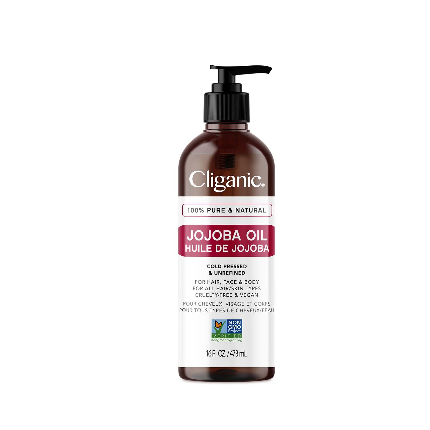 Cliganic Jojoba Oil Non-GMO, Bulk 16oz | 100% Pure, Natural Cold Pressed Unrefined Hexane Free Oil for Hair &amp; Face