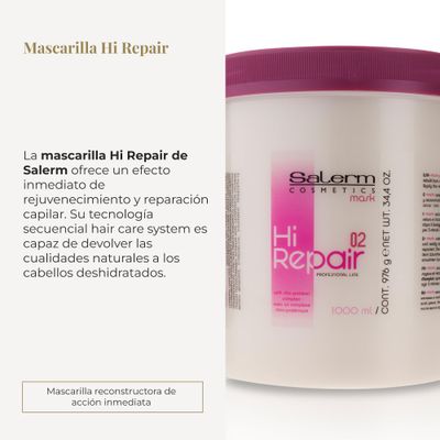 SALERM - Damaged Hair Repair Treatment - Hi Repair Pack with Shampoo 250 ml + Mask 250 ml + Finish 100 ml - Deep Hydration for Damaged Hair - Revitalizes and Rejuvenates - Immediate Effect