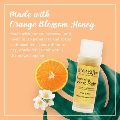 The Naked Bee Foot Balm for Restoration Heel (2oz) Orange Blossom Honey Foot Balm - Intensive Heel Repair &amp; Cracked Heel Treatment - Deeply Moisturizing &amp; Nourishing Balm for Dry, Tired Feet