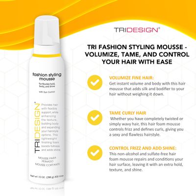 TRI Fashion Styling Mousse - Wavy Hair Volumizer &amp; Curl Tamer with Frizz Control, Shine &amp; Styling Options for Women, Hair Foam - 10 Ounce