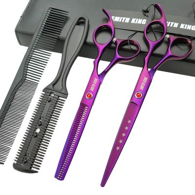 7.0 Inches Hair Cutting Scissors Set with Combs Lether Scissors Case,Hair cutting shears Hair Thinning shears For Personal and Professional (Violet)