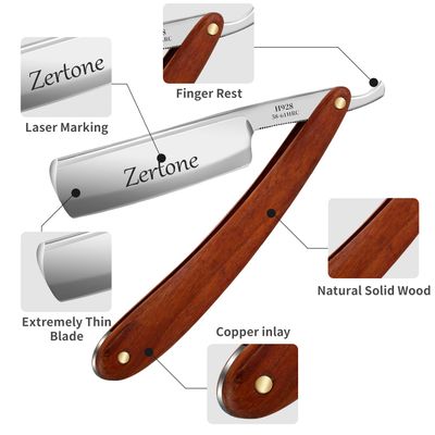Zertone Straight Razors for Men Kit with Strop - Straight Edge Razor Natural Wood Scale - Sharp, High Hardness Carbon Steel Cutthroat Straight Razor Shaving Kit, Vintage Wood Handle, Barber Razor
