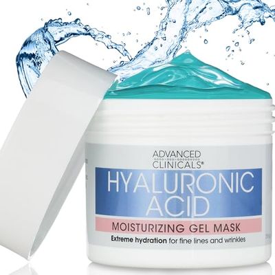 Advanced Clinicals Hyaluronic Acid Gel Facial Mask Skin Care Treatment, Brightening, Hydrating Anti Aging Face Mask &amp; Moisturizer Helps Transform Dry Skin W/Collagen, Chamomile, &amp; Aloe Vera, 5 Fl Oz