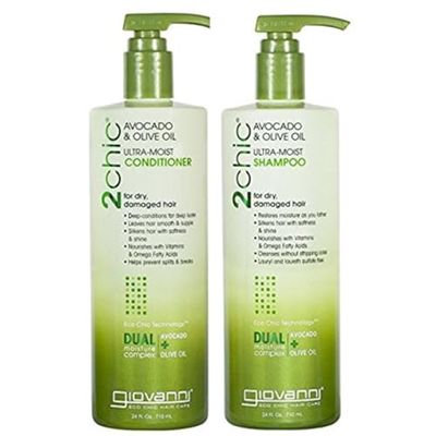 Giovanni 2Chic Ultra-Moist Avocado &amp; Olive Oil Shampoo and Conditioner Set - Moisture &amp; Natural Growth for Men &amp; Women with Moisturizing Aloe Vera, Sulfate Free - 24 Fl Oz (Set of 2)