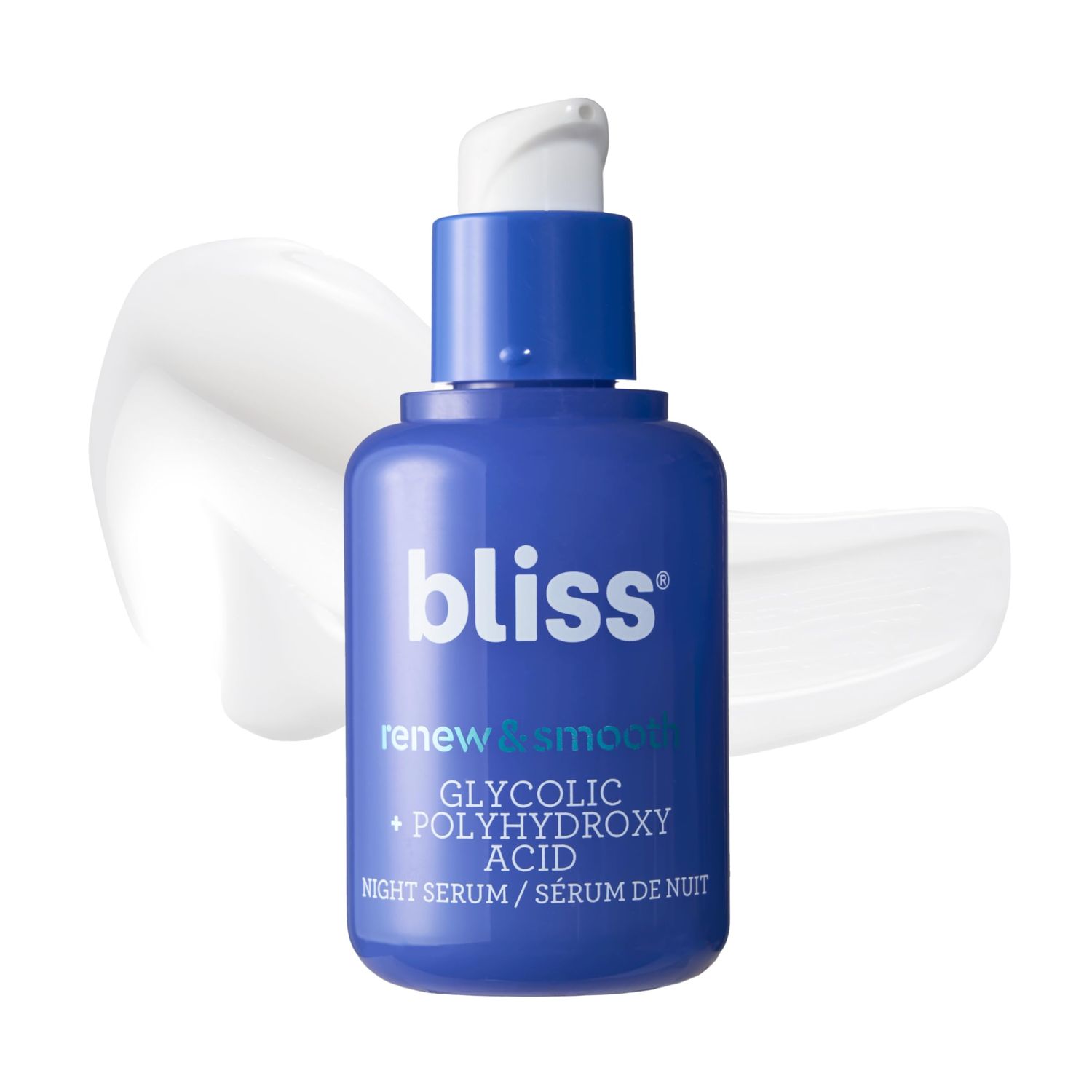 Bliss Renew &amp; Smooth Night Face Serum | Resurfacing Treatment with Glycolic Acid and AHA Glycolic + Polyhydroxy Acid | for Smoother, Brighter Skin | Vegan &amp; Cruelty-Free Exfoliating Serum | 1 Fl Oz