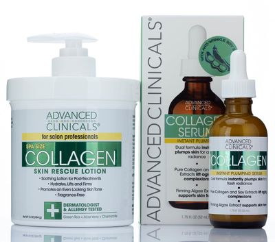 Advanced Clinicals Collagen Cream + Collagen Serum 2PC Set Bundle | Face Serum &amp; Body Cream Moisturizer Lotion Plumping Skin Care Set &amp; Kits For Wrinkles, Uneven Skin Tone, &amp; Dry Skin, Fragrance Free