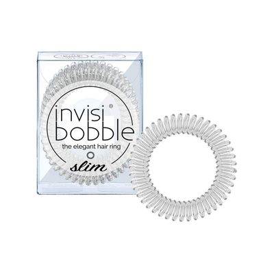invisibobble SLIM Traceless Spiral Hair Ties - Pack of 3, Crystal Clear - Strong Elastic Grip Coil Hair Accessories for Women - No Kink, Non Soaking - Gentle for Girls Teens and Thick Hair