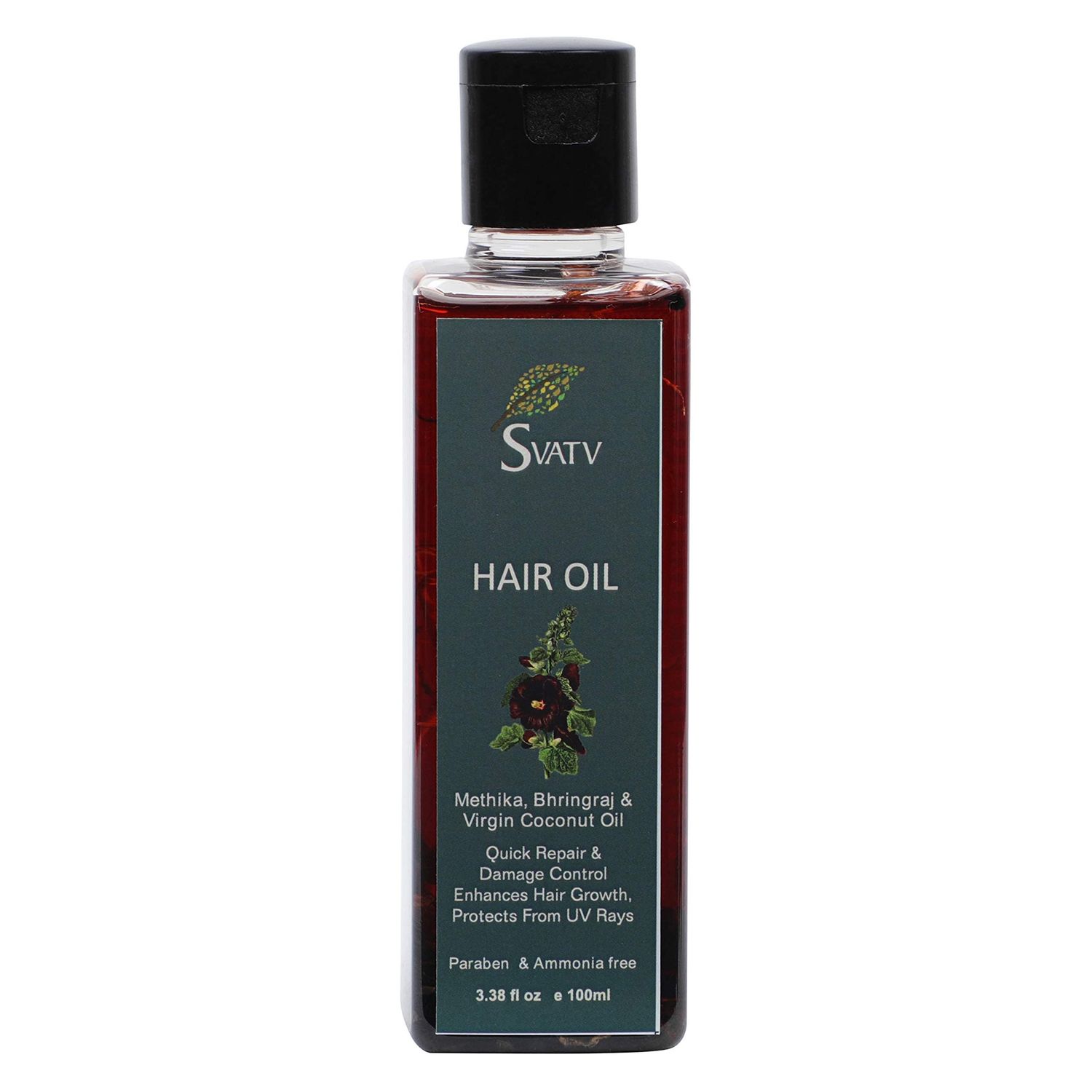 SVATV Hair Oil With Methika Bhringraj &amp; Virgin Coconut Oil Hair Ext. Natural Hair Treatment For Hair Growth, Dry Scalp, Thinning Hair - Best Hair Massage Oil For Men &amp; Women - 100 ml