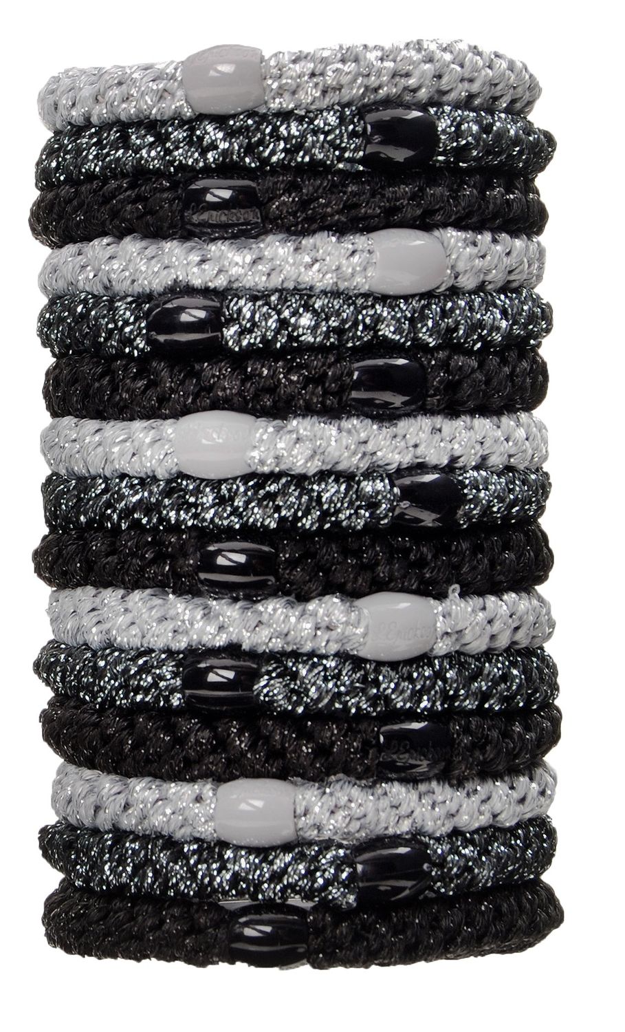 L. Erickson Grab &amp; Go Pony Tube - Black Metallic - 15 Pack Ponytail Holder Hair Ties