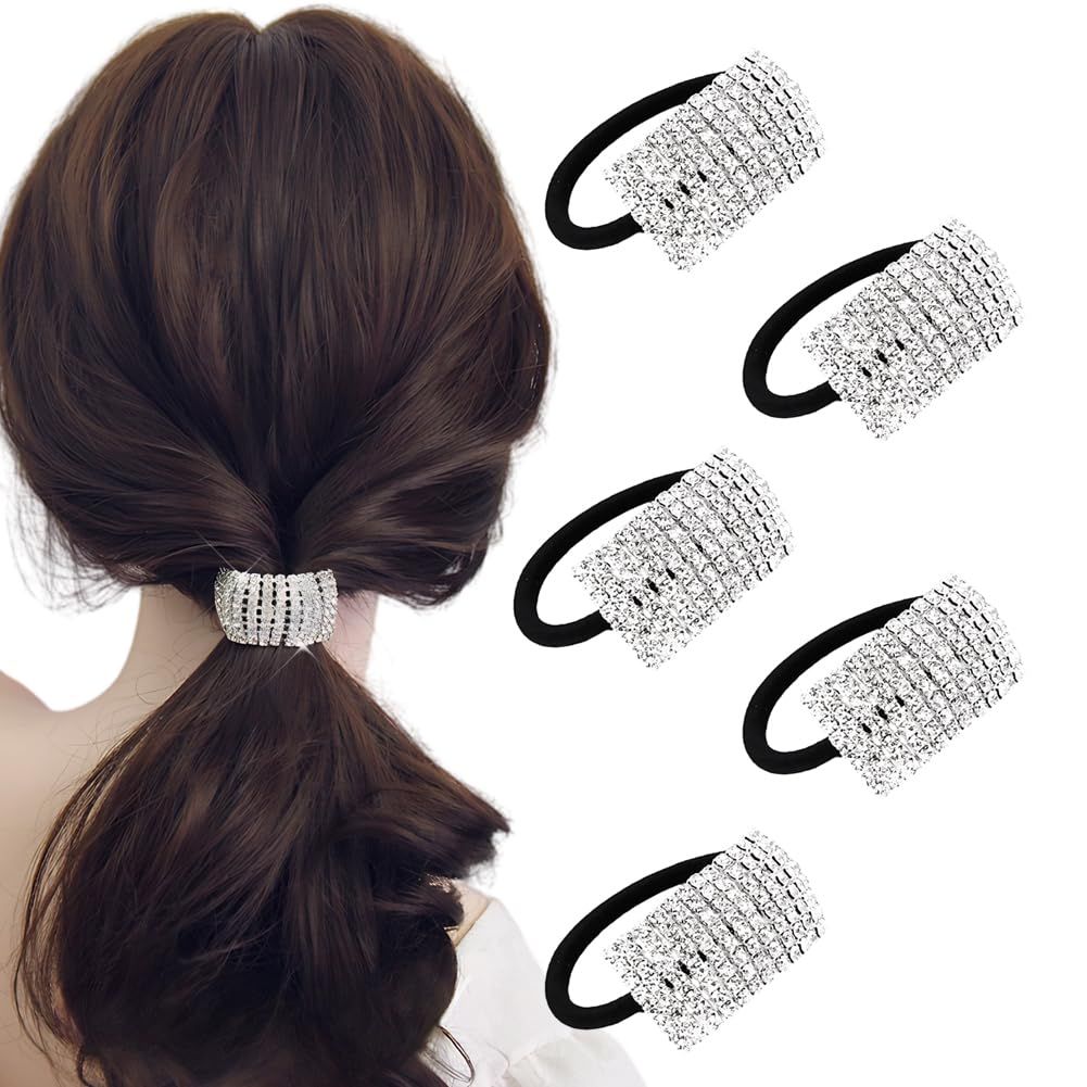 Xiwstar 5Pcs Women&#39;s Hair Bands Fashion Crystal Rhinestone Hair Ties Hairties Scrunchies Hair Accessories Ponytail Holder