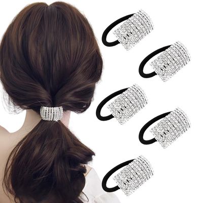 Xiwstar 5Pcs Women&#39;s Hair Bands Fashion Crystal Rhinestone Hair Ties Hairties Scrunchies Hair Accessories Ponytail Holder