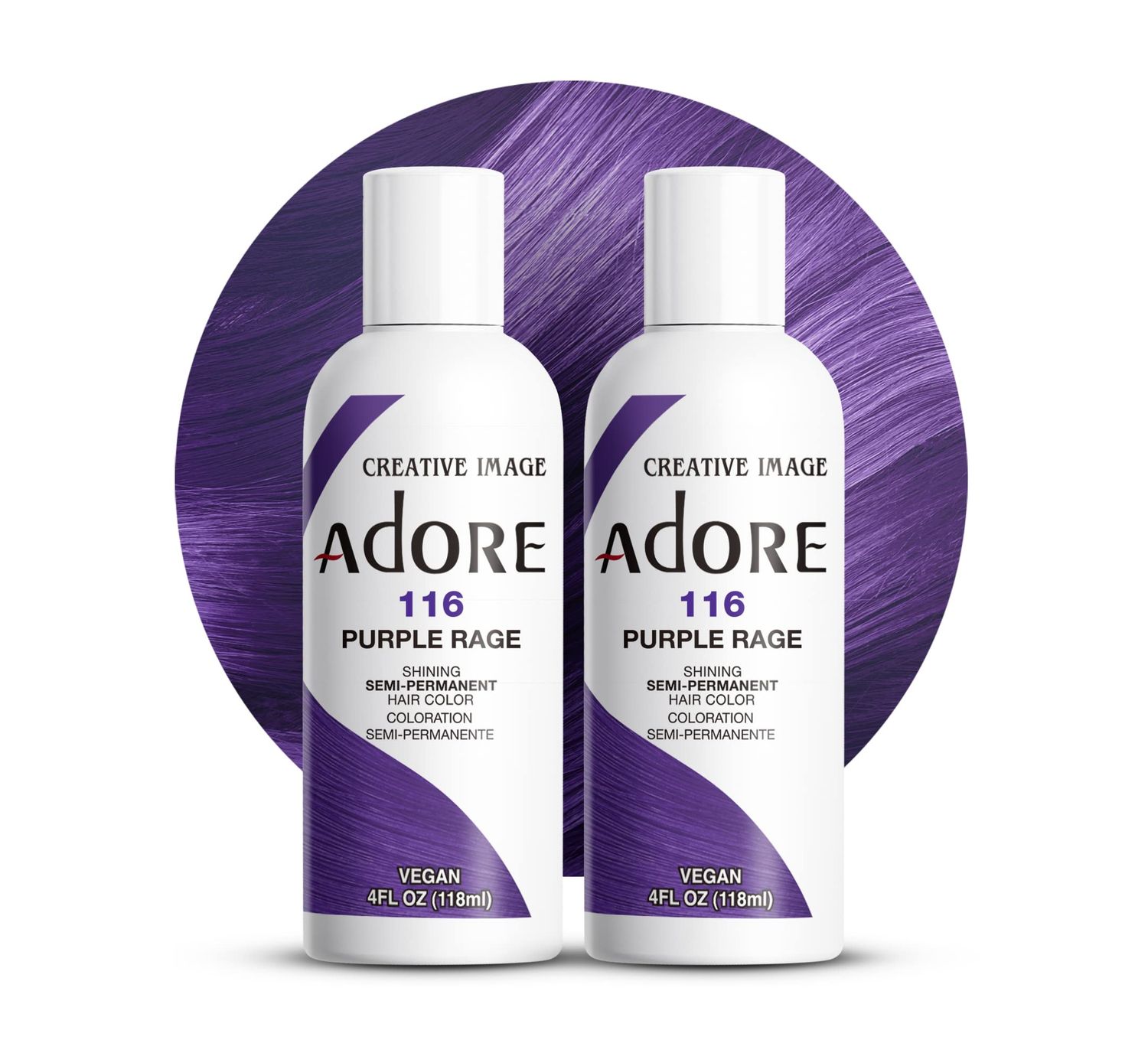 Adore Semi Permanent Hair Color - Vegan and Cruelty-Free Purple Hair Dye - 4 Fl Oz - 116 Purple Rage (Pack of 2)