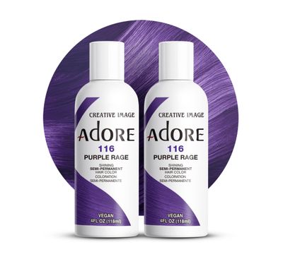 Adore Semi Permanent Hair Color - Vegan and Cruelty-Free Purple Hair Dye - 4 Fl Oz - 116 Purple Rage (Pack of 2)