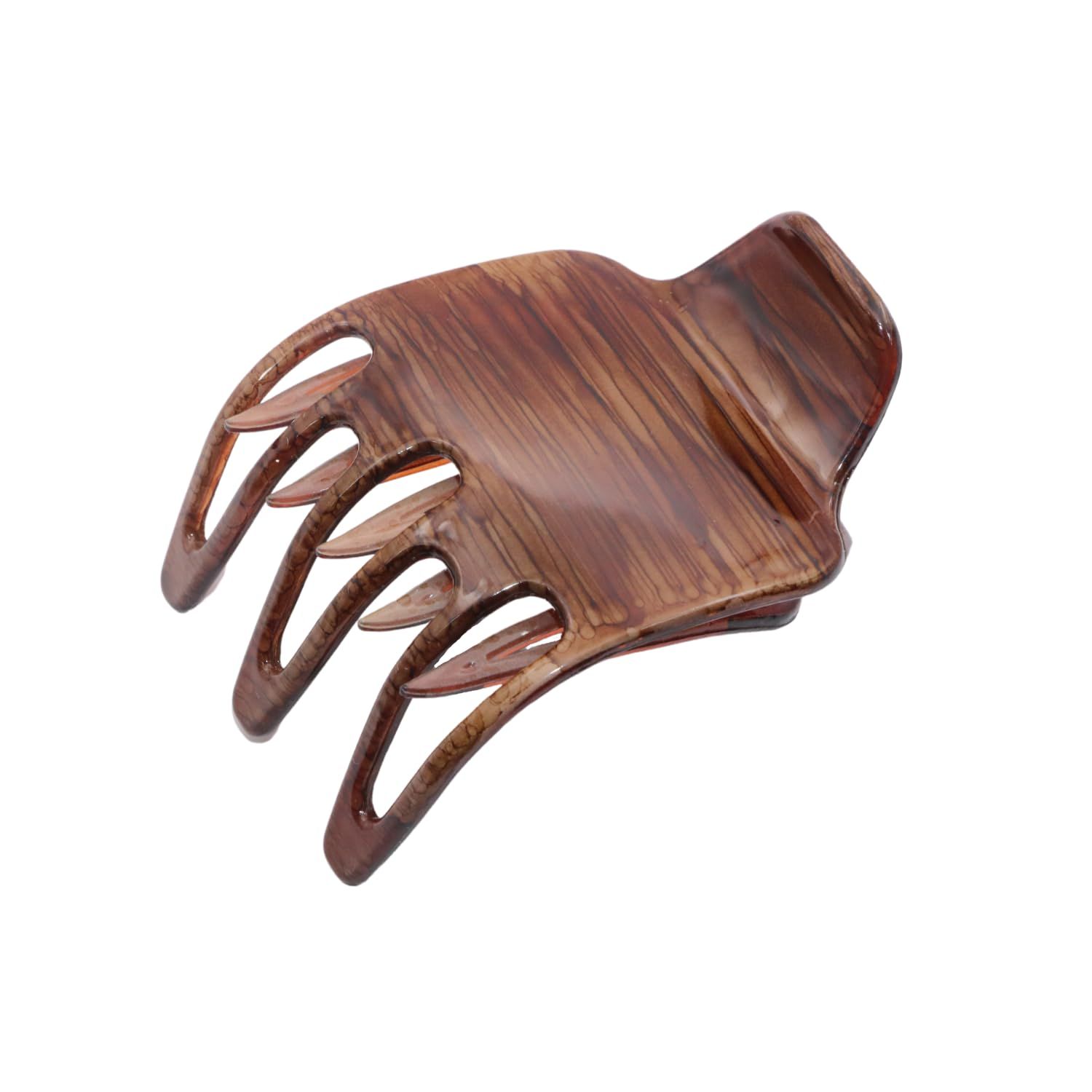 Parcelona French Paw Brown Streaks Wide Side Slide In Jaw Yoga Hair Claw Clip (Brown Streaks)