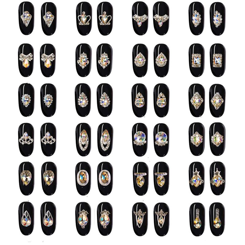 48pcs Nail Crystal AB Rhinestones, Nail Diamonds Glass Metal Gems Jewels Stones for 3D Nails Art Decoration(24 Styles)