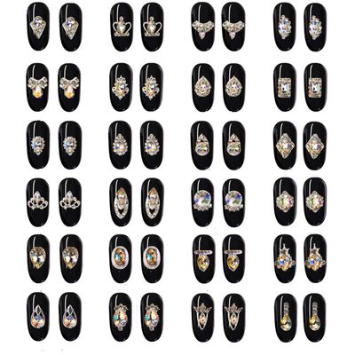 48pcs Nail Crystal AB Rhinestones, Nail Diamonds Glass Metal Gems Jewels Stones for 3D Nails Art Decoration(24 Styles)